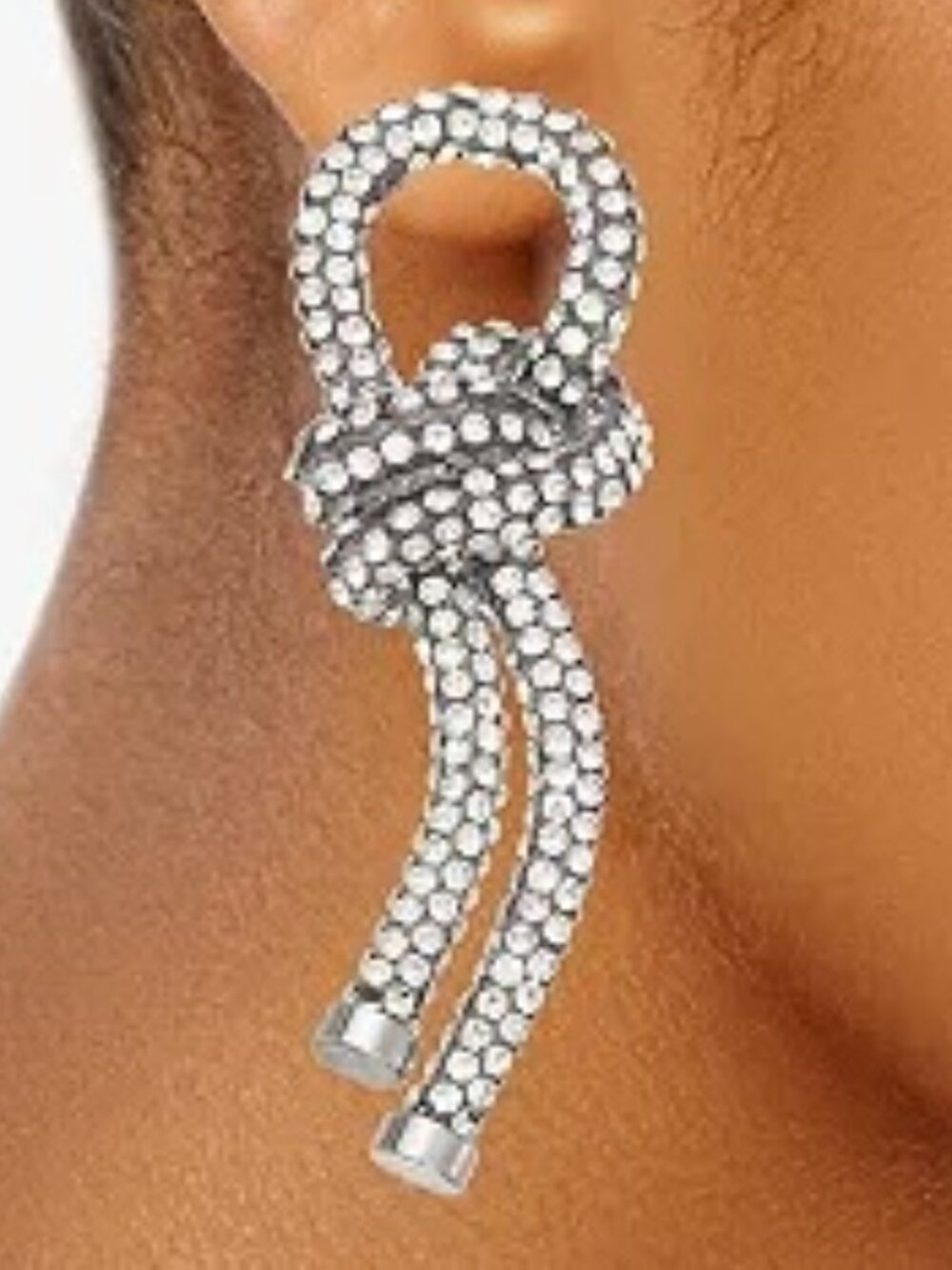 VERA WANG Rocker Chic Silver/Clear Crystal Tube Knot Design Linear Earrings~NEW! - Picture 2 of 2
